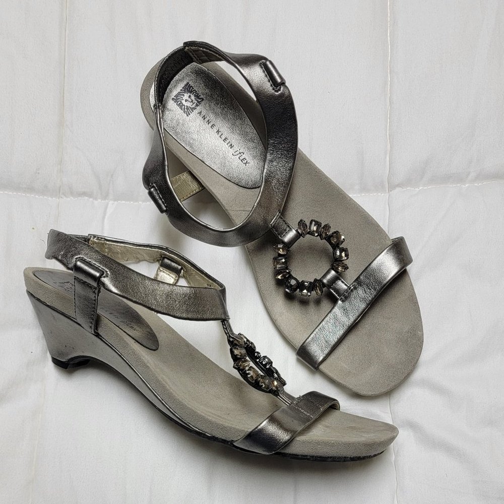 #1 - Anne Klein Flex metallic pewter sandals